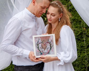 Zandceremonie bruiloft met stamboom Zandceremonie samen met het kind Lijst van hout en acryl Verschillende kleuren en gekleurd zand