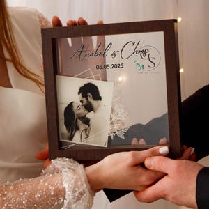 Unity wedding sand ceremony with printed photo,Wood and acrylic frame,Various colors,Сolored sand in kraft bags,Personalization option Wenge, P2