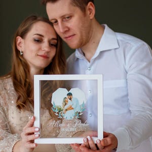 Unity wedding sand ceremony with printed photo,Wood and acrylic frame,Various colors,Сolored sand in kraft bags,Personalization option image 11