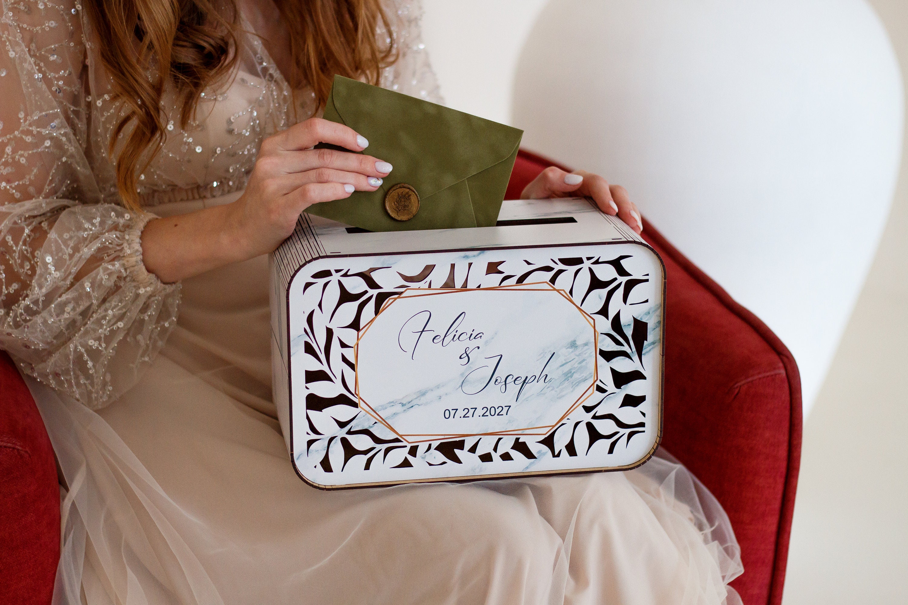 Marble Wedding Card BoxPersonalized Wooden Cards and Gifts Box for Wedding Boho Wedding Decorations Wedding Keepsake Box
