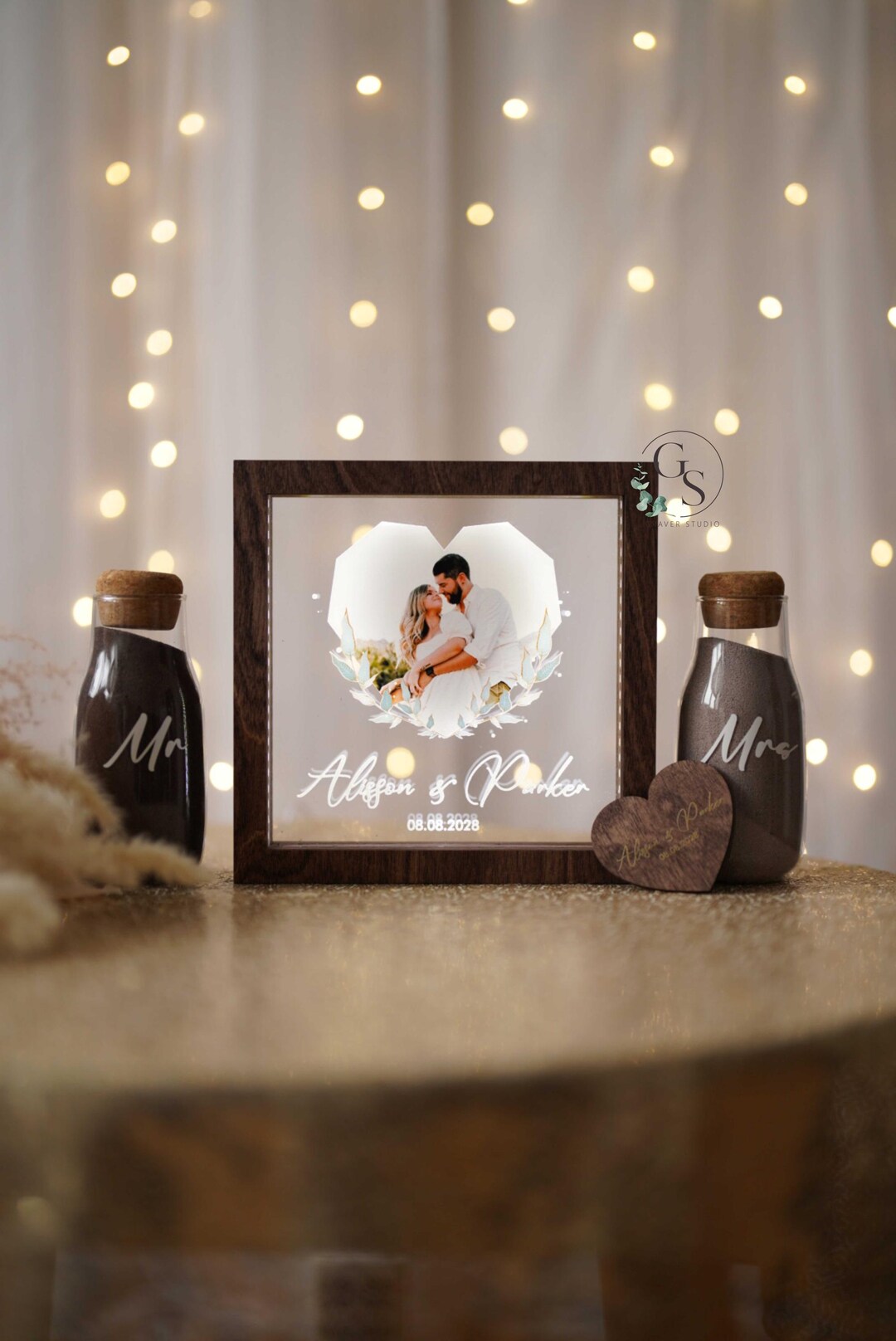 Personalized Unity Sand Ceremony Frame With Photo & LED Light, Wedding ...