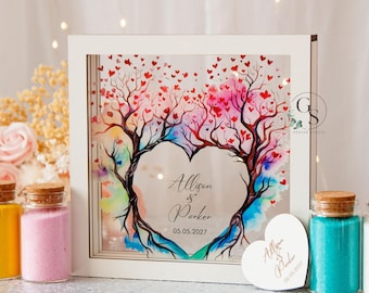 Jarrón de arena personalizable para ceremonia de boda familiar con tapa y marco de madera y acrílico, ideal como regalo de boda.
