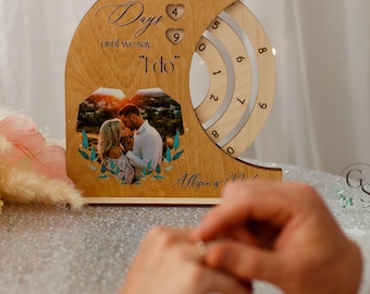 Personalized Wedding Countdown Calendar, Engagement Gift for Bride & Groom, Wooden “Days Until We Say I Do” Sign, Custom Bridal Shower Gift