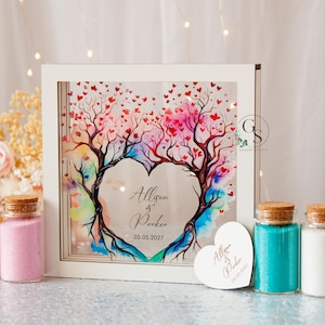 Customizable Blended Family Wedding Sand Ceremony Vase Set with Lid, Wood & Acrylic Unity Sand Frame, Wedding Gift