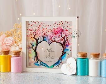 Customizable Blended Family Wedding Sand Ceremony Vase Set with Lid, Wood & Acrylic Unity Sand Frame, Wedding Gift