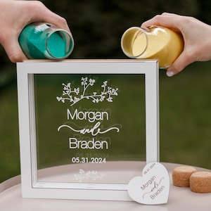 Set di sabbia per matrimonio classico con stampa UV, cornice in legno e acrilico, vari colori, sabbia colorata in sacchetti di carta kraft, opzione personalizzata, matrimonio in spiaggia