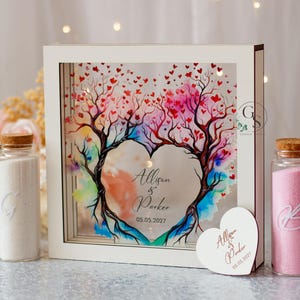 Wedding sand ceremony with family tree,Sand ceremony together with the child,Wood and acrylic frame,Various colors and colored sand