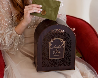 Boîte pour cartes-cadeau en bois personnalisée avec emplacement pour enveloppes, tirelire en bois, boîte pour cartes et cadeaux pour mariage rustique, cadeau de mariage pour couple