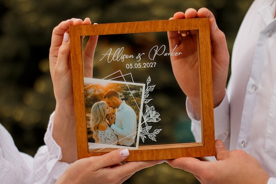 Unity wedding sand ceremony with printed photo,Wood and acrylic frame,Various colors,Сolored sand in kraft bags,Personalization option