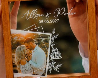 Unity wedding sand ceremony frame for picture of couple,Wood and acrylic frame,Сolored sand in kraft bags,Personalization Option