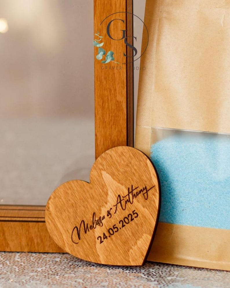 Unity wedding sand ceremony with printed photo,Wood and acrylic frame,Various colors,Сolored sand in kraft bags,Personalization option image 19