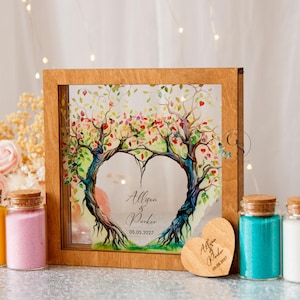 Customizable Blended Family Wedding Sand Ceremony Vase Set with Lid, Wood & Acrylic Unity Sand Frame, Wedding Gift