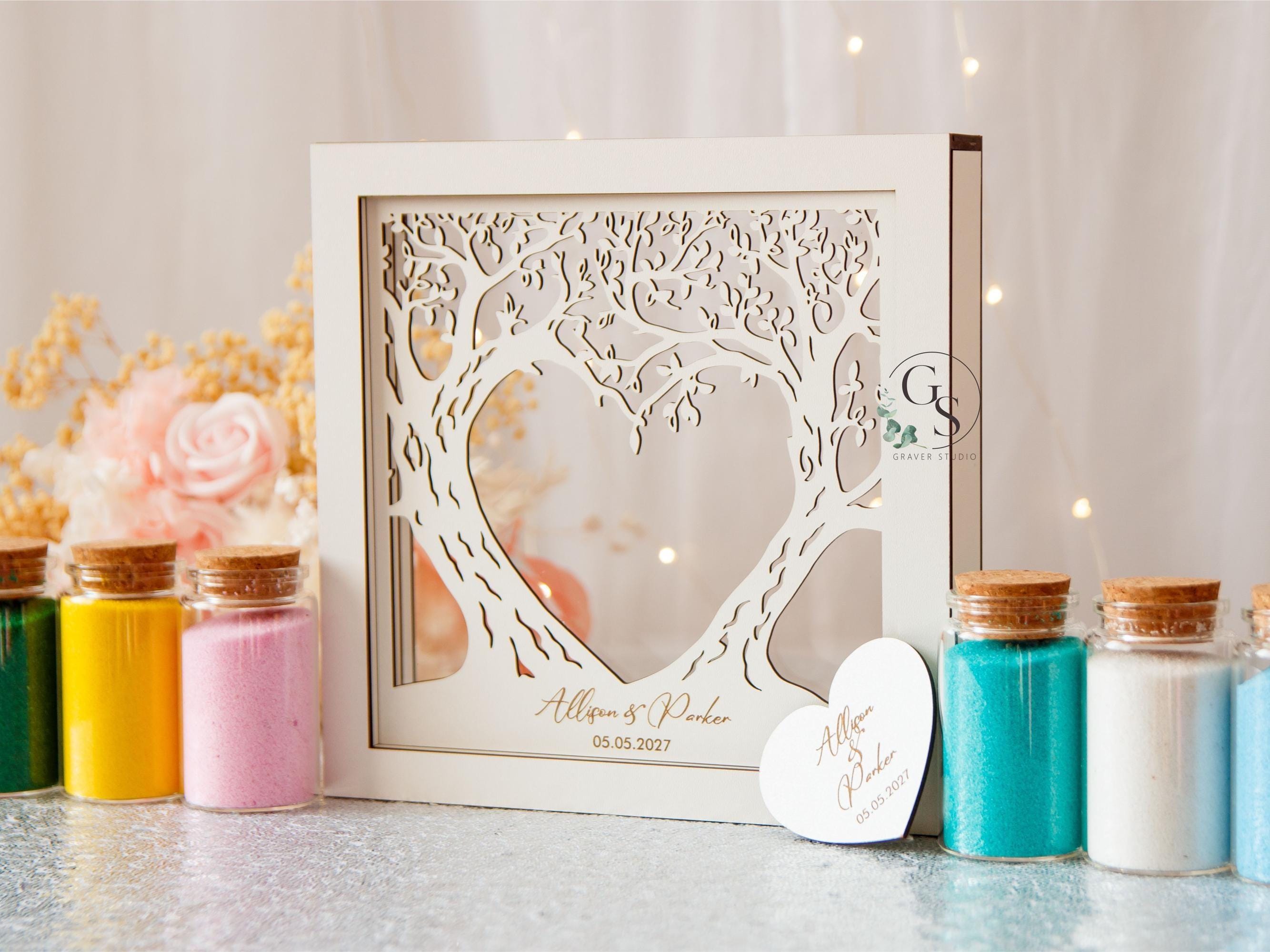 FOMIYES Kit Cérémonie Sable Mariage 3 Pièces - Vase Cœur Et Tour En Verre Avec Couvercle - Clair