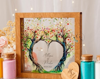 Customizable Blended Family Wedding Sand Ceremony Vase Set with Lid, Wood & Acrylic Unity Sand Frame, Wedding Gift