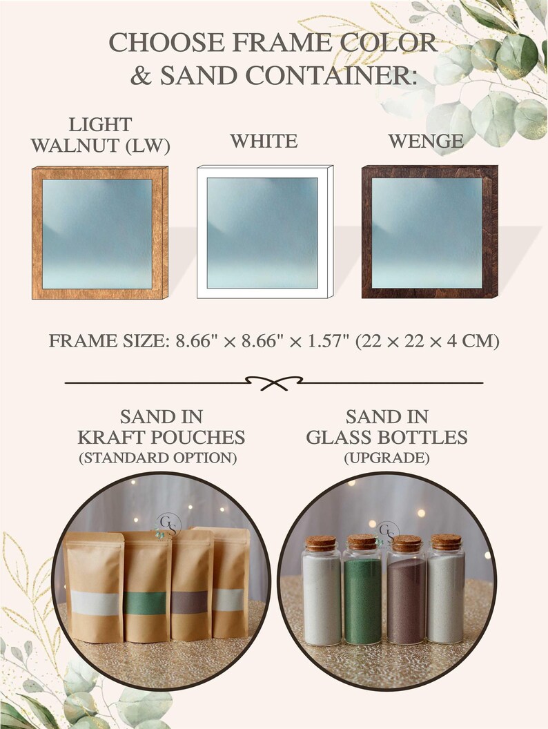 Unity wedding sand ceremony with printed photo,Wood and acrylic frame,Various colors,Сolored sand in kraft bags,Personalization option image 2