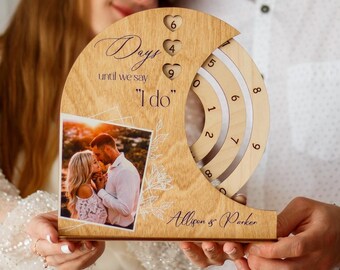 Personalized Wedding Countdown Calendar, Engagement Gift for Bride & Groom, Wooden “Days Until We Say I Do” Sign, Custom Bridal Shower Gift