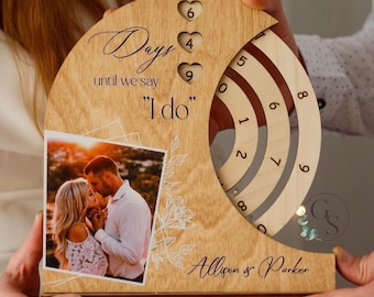 Personalized Wedding Countdown Calendar, Engagement Gift for Bride & Groom, Wooden “Days Until We Say I Do” Sign, Custom Bridal Shower Gift