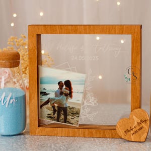 Unity wedding sand ceremony with printed photo,Wood and acrylic frame,Various colors,Сolored sand in kraft bags,Personalization option image 18