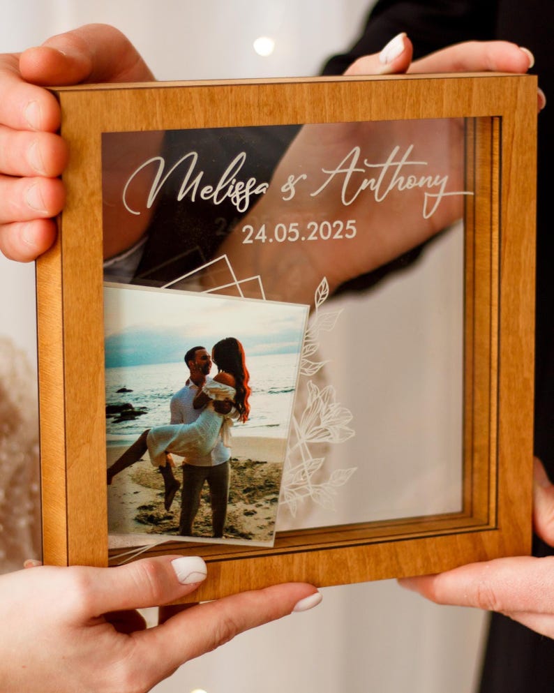 Unity wedding sand ceremony with printed photo,Wood and acrylic frame,Various colors,Сolored sand in kraft bags,Personalization option image 8