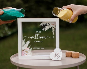 Personalized blended family ceremony sand set,Wood and acrylic frame,Various colors,Сolored sand in kraft bags,Custom option,Beach wedding