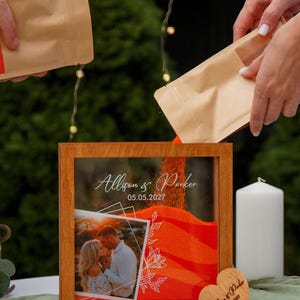 Unity wedding sand ceremony with printed photo,Wood and acrylic frame,Various colors,Сolored sand in kraft bags,Personalization option image 6