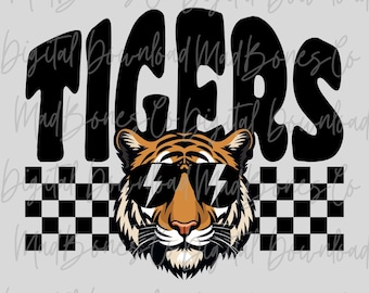Tigers Checkered PNG, Trendy Tigers Shirt Design, In Color and Monochromatic