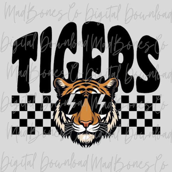 Tigers Checkered PNG, Trendy Tigers Shirt Design, In Color and Monochromatic