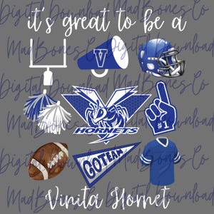 Vinita Hornets Football PNG, Blue and White Hornets Shirt Design, Digital Download