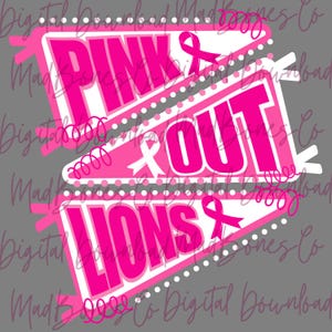 Pink Out Lions Pennant PNG, Digital Download, Pink Out Football/Cheer Shirt Design, October Pink Breast Cancer Design