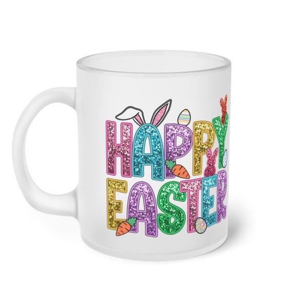 Frosted Glass Mug, happy easter