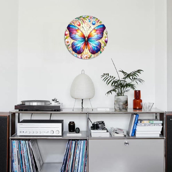 All-Over Print Round Metal Sign (Silver Bottom)｜Tinplate, bright and shiny butterfly