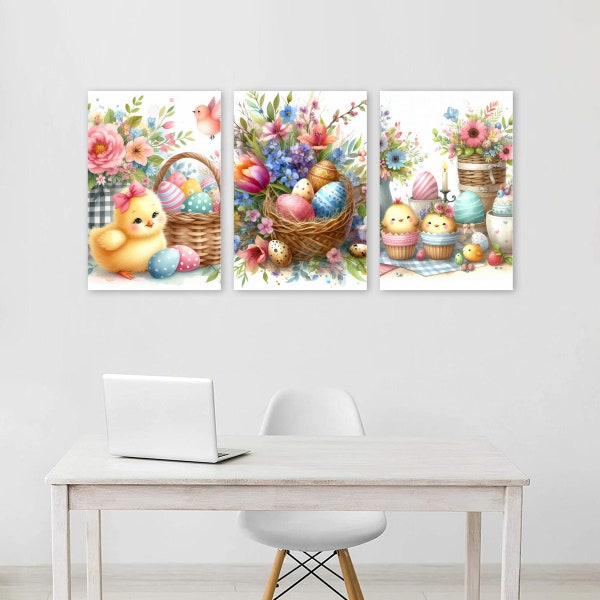 Triptych Decorative Painting Multi-picture Design (1:1.5)｜Polyester, cute easter moments