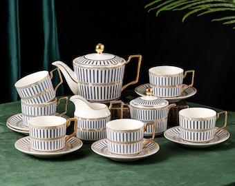 Set da tè in ceramica in stile britannico / set di tazze e piattini da caffè in ceramica / squisito set da tè pomeridiano / set da tè per il tè / set da caffè in ceramica