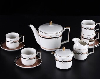 European ceramic coffee set | Handmade ceramic tea set | Retro tea set | Hand-painted ceramic tea set | Tea party tea set | Tableware