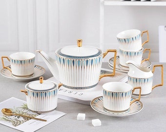 Brits afternoon tea servies | Keramieken koffiekop en schotel | Keramisch theeservies | Europees keramisch koffieservies | Theepot | Theekransje theeservies