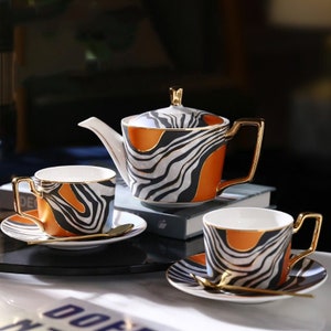 Ręcznie robiony ceramiczny zestaw do kawy: serwis do herbaty w stylu europejskim