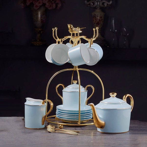 European ceramic coffee set | Ceramic coffee cup and saucer set | High-end gold-rimmed ceramic tea set | British afternoon tea set