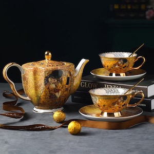 Ręcznie robiony ceramiczny zestaw do kawy: filiżanka do herbaty w stylu retro ze spodkiem