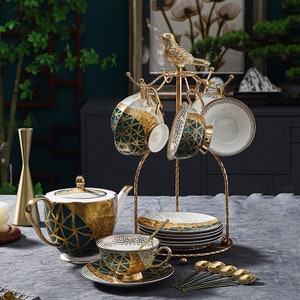 Ręcznie robiony ceramiczny zestaw do herbaty: elegancka filiżanka do kawy i spodek