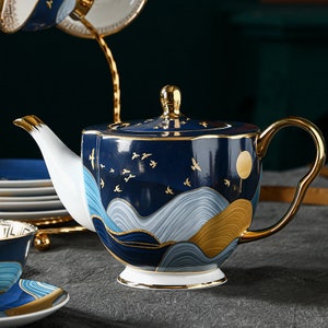 European ceramic coffee set Ceramic tea set Retro tea set Hand-painted gold ceramic tea set Afternoon tea set image 3