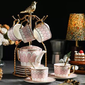 Ręcznie robiony ceramiczny zestaw do kawy: filiżanki i spodki do herbaty w stylu europejskim