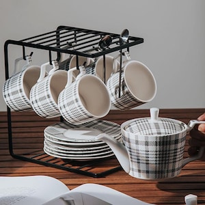 Ręcznie robiony ceramiczny zestaw do kawy: filiżanki do herbaty w stylu europejskim, spodki
