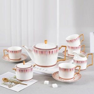 British afternoon tea set Ceramic coffee cup and saucer Ceramic tea set European ceramic coffee set Teapot Tea party tea set Pink