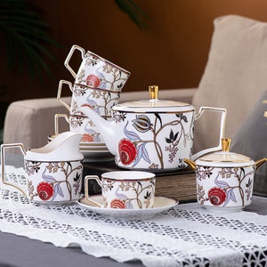 Ręcznie robiony ceramiczny zestaw do herbaty: kwiatowy europejski serwis do kawy