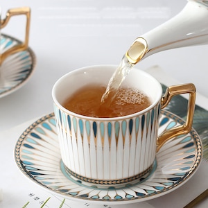 British afternoon tea set Ceramic coffee cup and saucer Ceramic tea set European ceramic coffee set Teapot Tea party tea set image 7