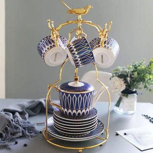 Ręcznie robiony ceramiczny zestaw do kawy: zastawa stołowa na przyjęcie herbaciane w stylu europejskim