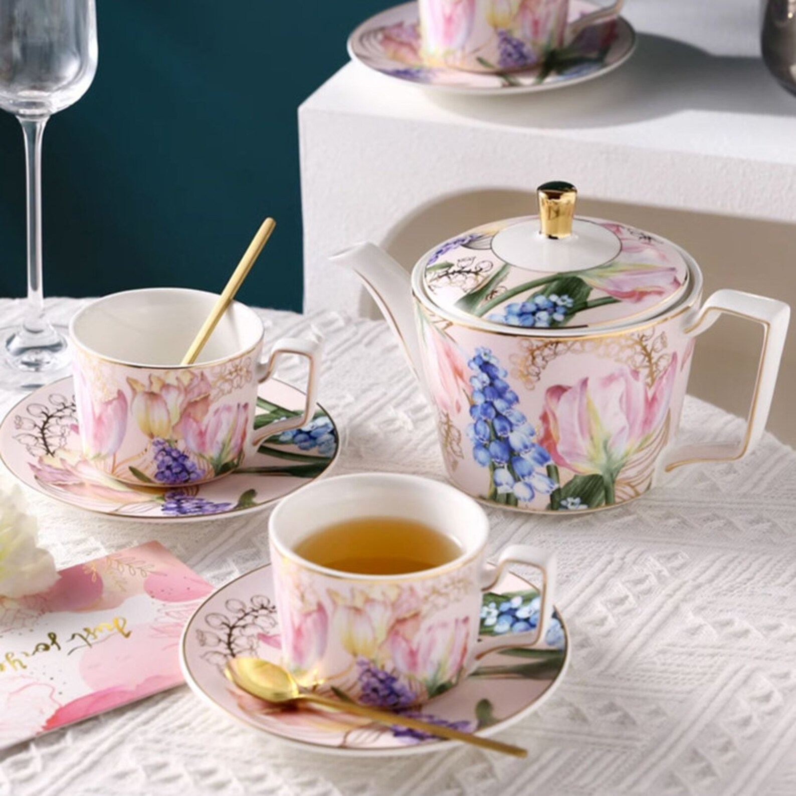 Catholic Tea Set Handcrafted Ceramic Tea Set: French Golden Floral Coffee Cups, Saucers ...