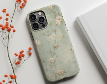 Étui pour iPhone à fleurs vintage, élégante coque de téléphone fine botanique, chic fleurs vert sauge pour iPhone XS/11/12/13/14/15 Pro Max, cadeau pour elle