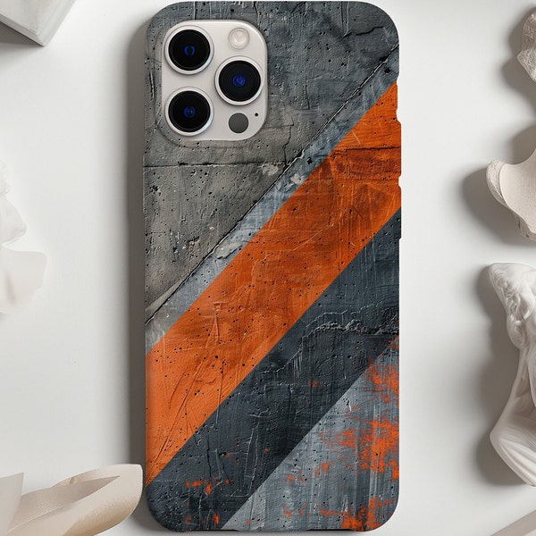 Caja de teléfono de estilo concreto Cubierta de diseño geométrico de diseño negro naranja moderno delgado para iPhone 15 14 13 12 11 Pro Max