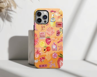Watercolor Fruit Collage Phone Case, Cute Orange Aesthetic Cover, iPhone 15 14 13 12 11 Pro Max Plus Samsung S23 S22 Ultra Google Pixel